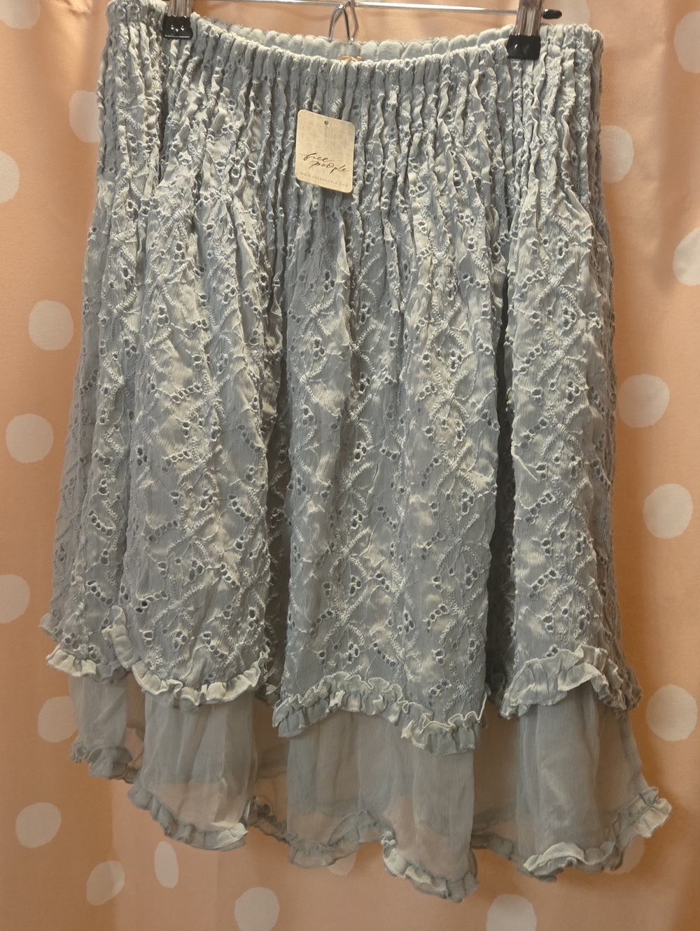 Free People Eyelet Ruffle Skirt Blue Grey Sz M NWT
